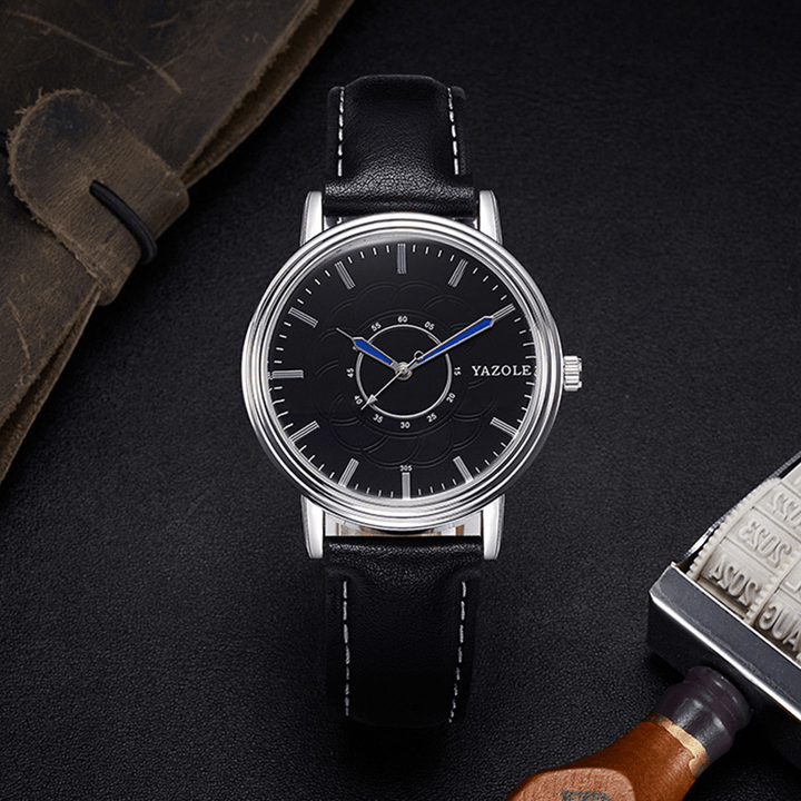 YAZOLE 305 Leisure Style Leather Band Quartz Watch Ultra Thin Men Wrist Watch - MRSLM