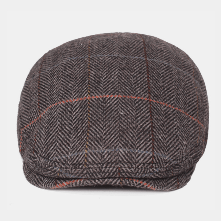 Men Woolen Herringbone Lattice Pattern Berets British Retro Ear Protection Forward Hat Newsboy Hat - MRSLM