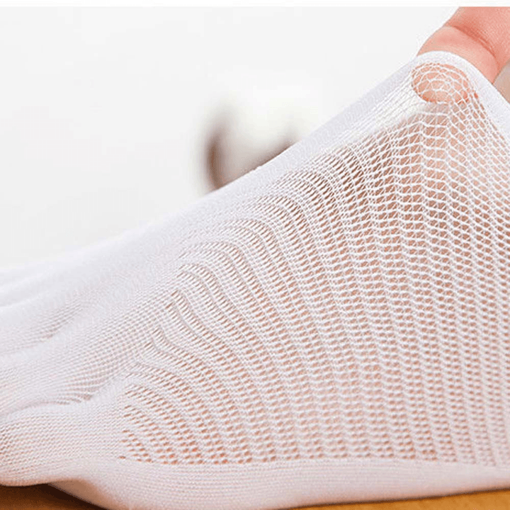 Women Ultra Thin Mesh Hole Five Toe Sock Solid Color anti Skid Invisibility Boat Socks - MRSLM