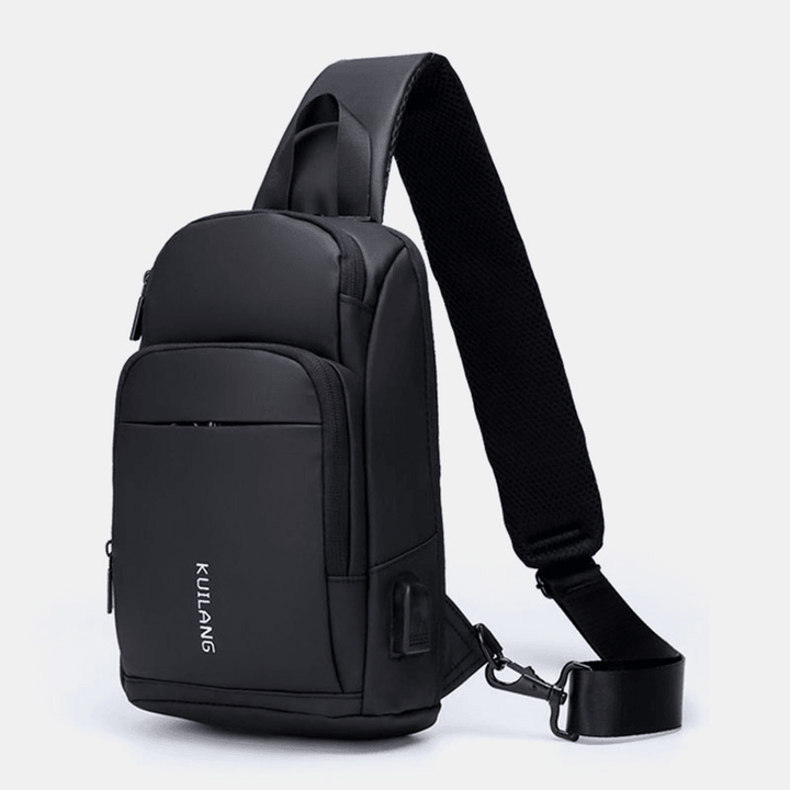 Men Oxford Large Capacity USB Charging Chest Bag Fashion Casual Wild Bus Card Pocket Design Crossbody Bag Shoulder Bag - MRSLM