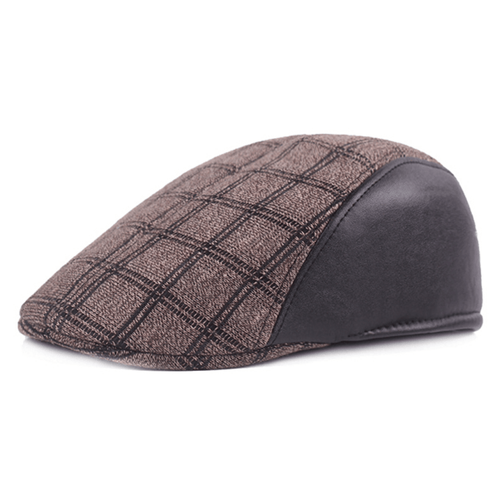 Mens Vintage Grid Casual Patchwork Beret Caps - MRSLM