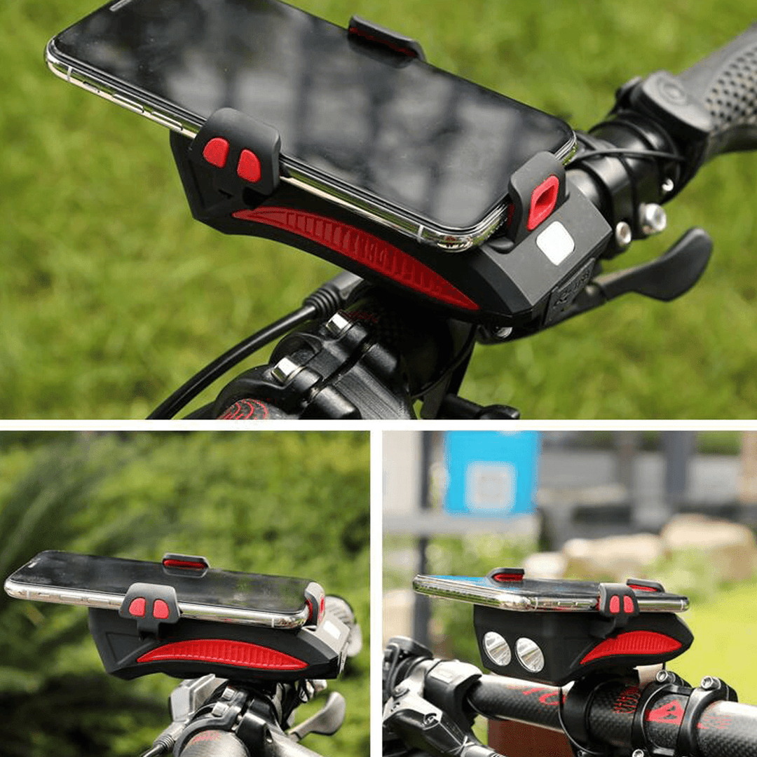 4-In-1 400Lm Bike Headlight USB Rechargeable Bicycle Front Lamp 130Db Horn Power Bank Phone Holder Outdoor Cycling - MRSLM