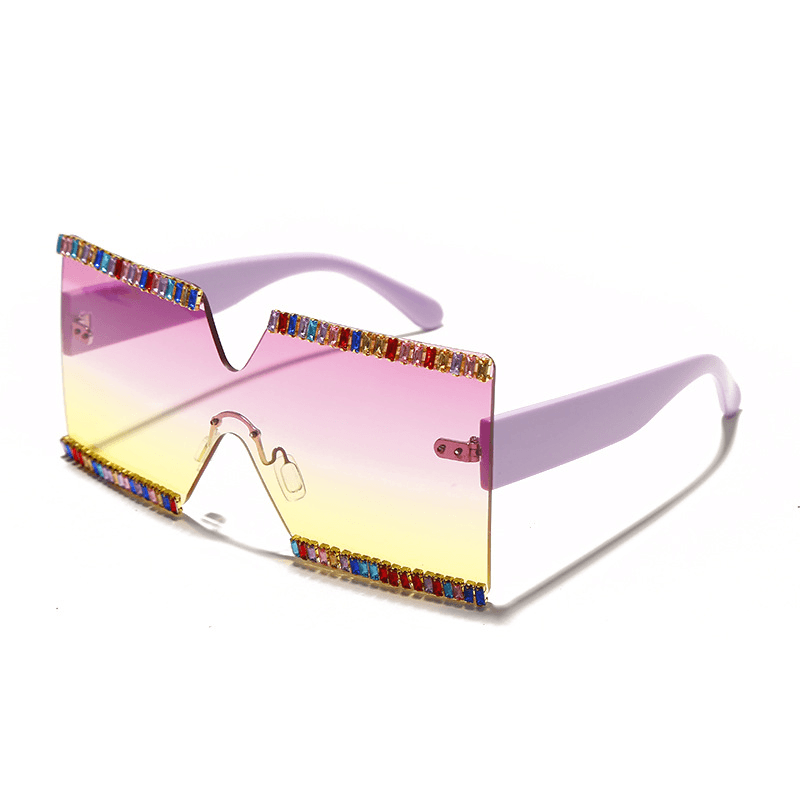 Large Frame Ocean Mirror Rhinestone Sunglasses Cut Edge Sunglasses - MRSLM