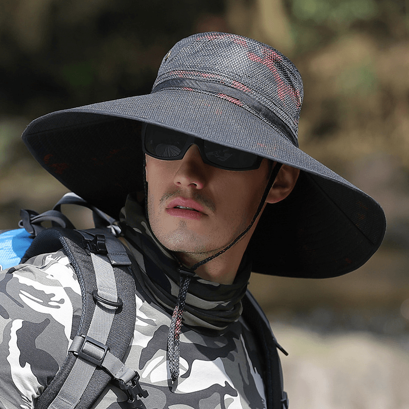 K51 Men'S Summer Hat Outdoor Sun Screen Camouflage Hiking Hats Cycling Fishing Cap Big Brim Fisherman Hat UV Protection - MRSLM