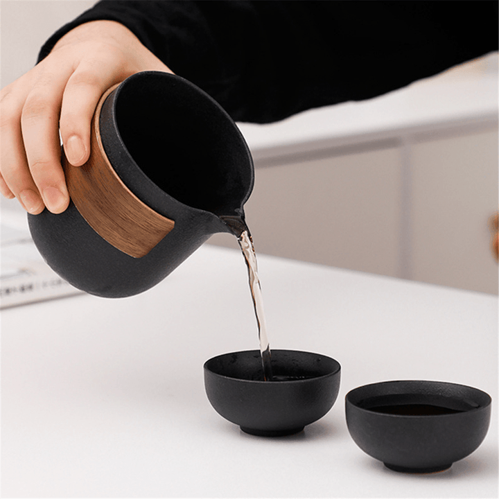 180Ml/300Ml Ceramic Teapot Set Portable Kung Fu Tea Drinkware 2/4 Cups Set Bag Outdoor Travel Office - MRSLM