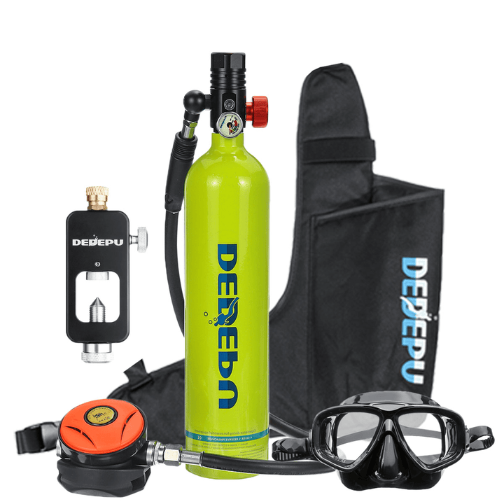 DEDEPU Snorkeling Diving Equipment Set 1L Scuba Diving Tank Oxygen Cylinder with Dive Respirator Snorkel Mask Underwater Sport Accessories - MRSLM