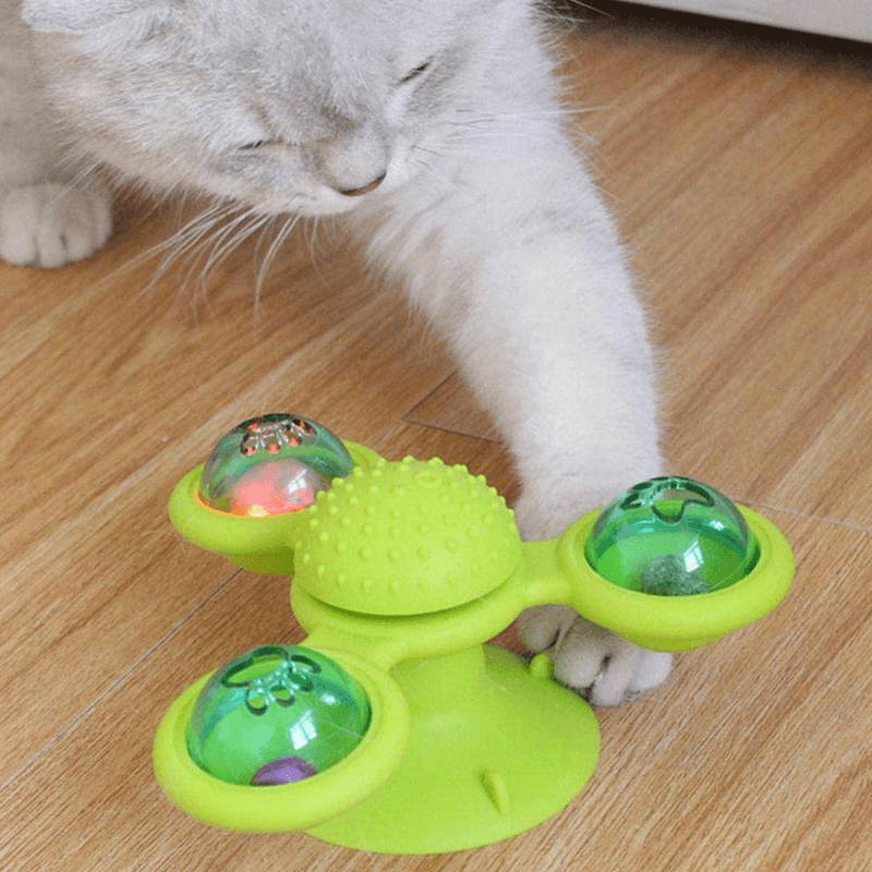 Rotating Three Head Windmill Cat Toy Scratching Hair Pet Cat Interactive Toy - MRSLM