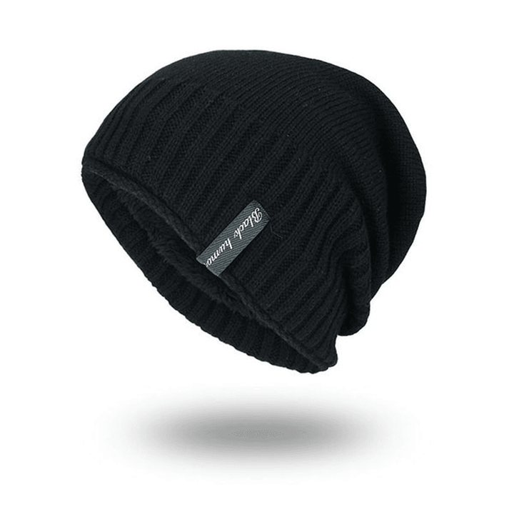 Mens Solid Knitted Skullies Cap plus Velvet Warm Outdoor Casual Skull Hats - MRSLM