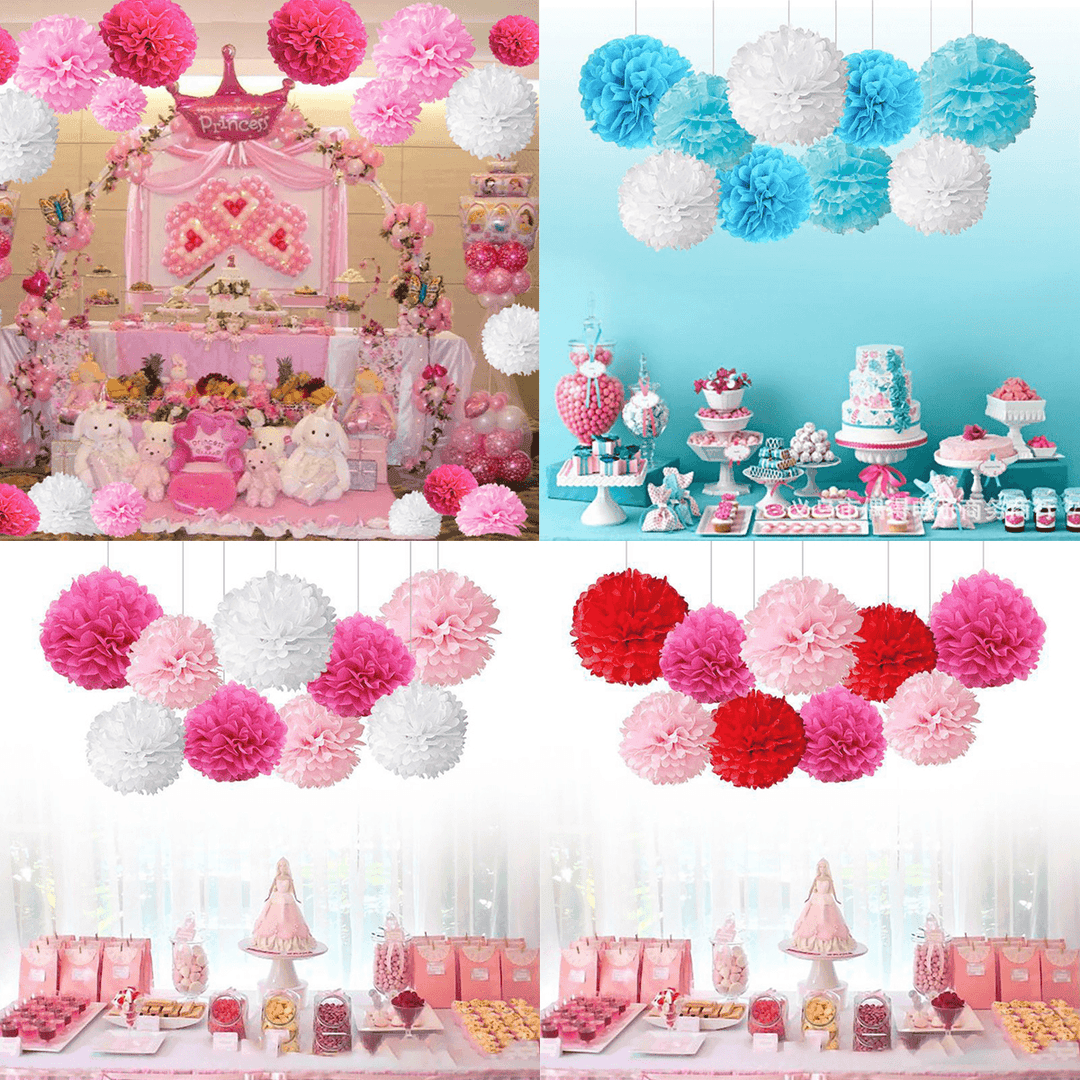 9Pcs/Set Pom Pom Tissue Paper Flower Balls Wedding Birthday Party Shower Decorations - MRSLM