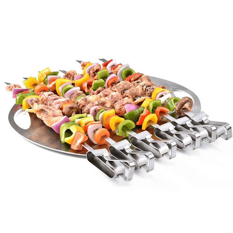 BOLEEFUN 6PCS Reusable Skewers BBQ Removable Forks Pushable Food Skewers for Camping Tool - MRSLM
