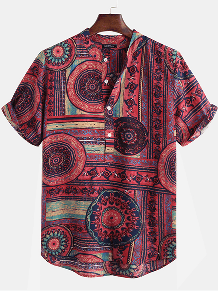 Men'S Vintage Floral Ethnic T Shirts Summer Beach Dashiki Floral Casual Tops Tee - MRSLM