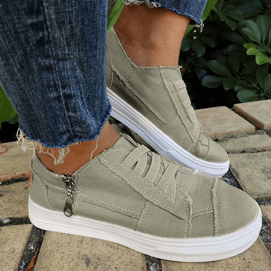 Women plus Size Elastic Band Zipper Canvas Casual Loafers - MRSLM