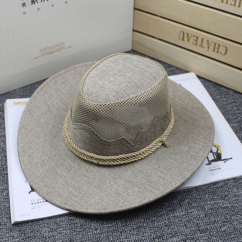 Men Women Outdoor Mesh Breathable Cowboy Hat Travel Sunshade Visor Hat - MRSLM