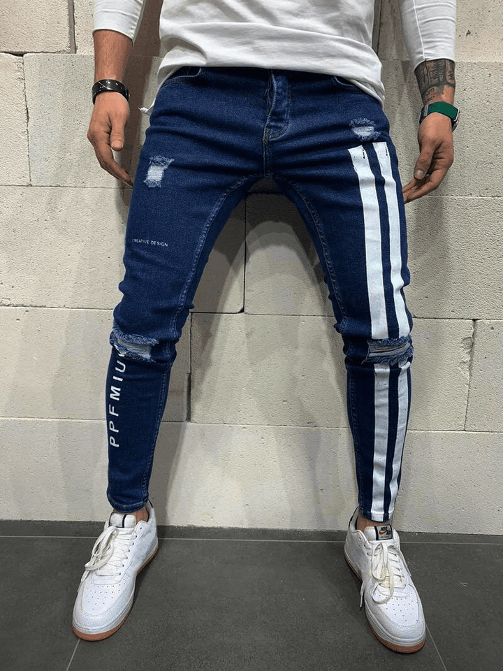 European and American Men'S Ripped Stretch Jeans - MRSLM