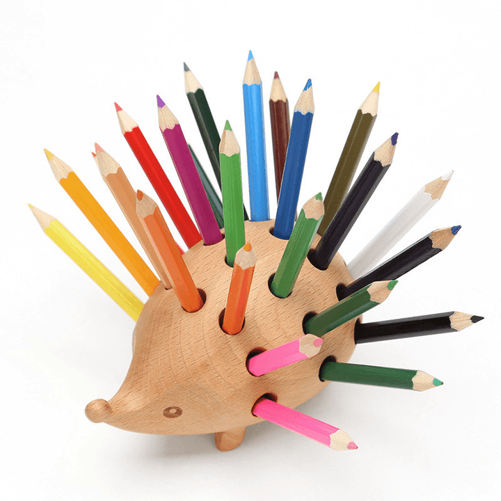 Solid Wood Hedgehog Pen Holder Obliquely Inserted Wooden Animal Pen Holder - MRSLM