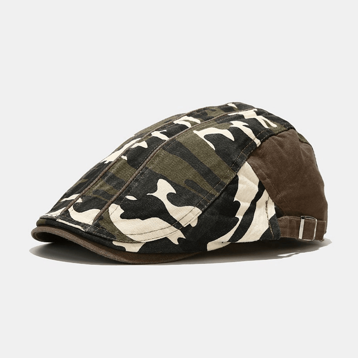 Men Cotton Beret Cap Camouflage Casual Sunshade Forward Hat Flat Cap - MRSLM