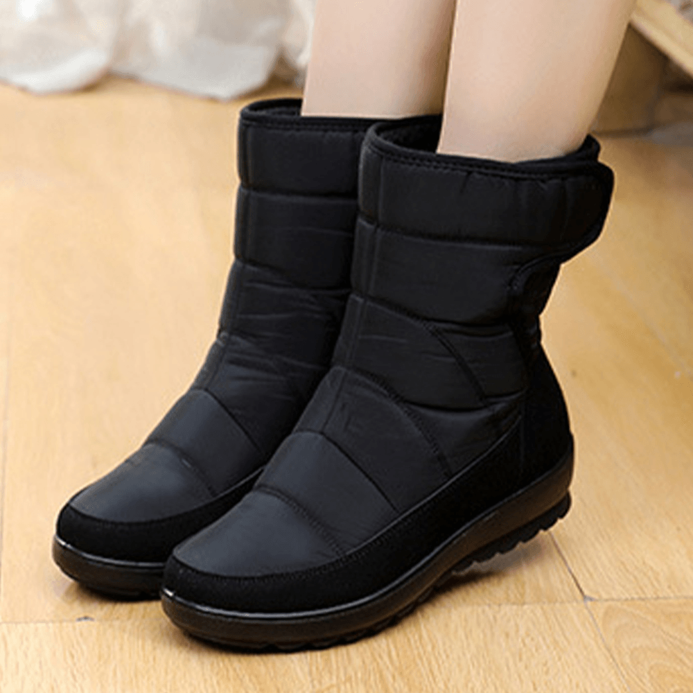 Women Casual Warm Lining Waterproof Hook Loop Short Calf Snow Boots - MRSLM