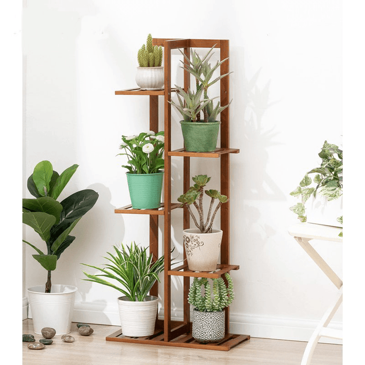 5/6/7-Tier Wooden Plant Stand Flower Pot Shelf Indoor Storage Display Rack - MRSLM