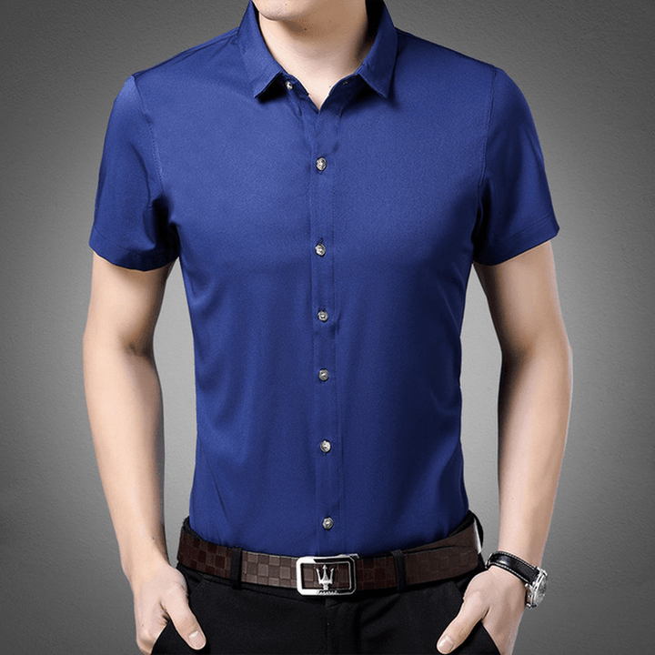 Men Shirt Business Casual Solid Color Slim Shirts - MRSLM