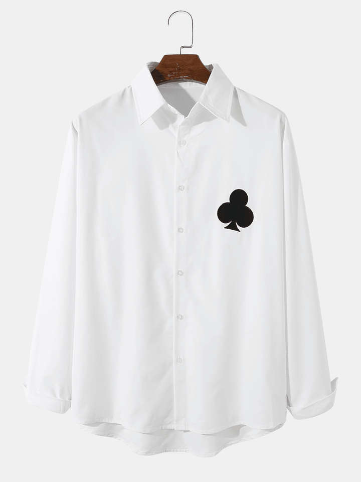 Mens Casual Korean Poker Club Embroidery High-Low Hem Shirt - MRSLM