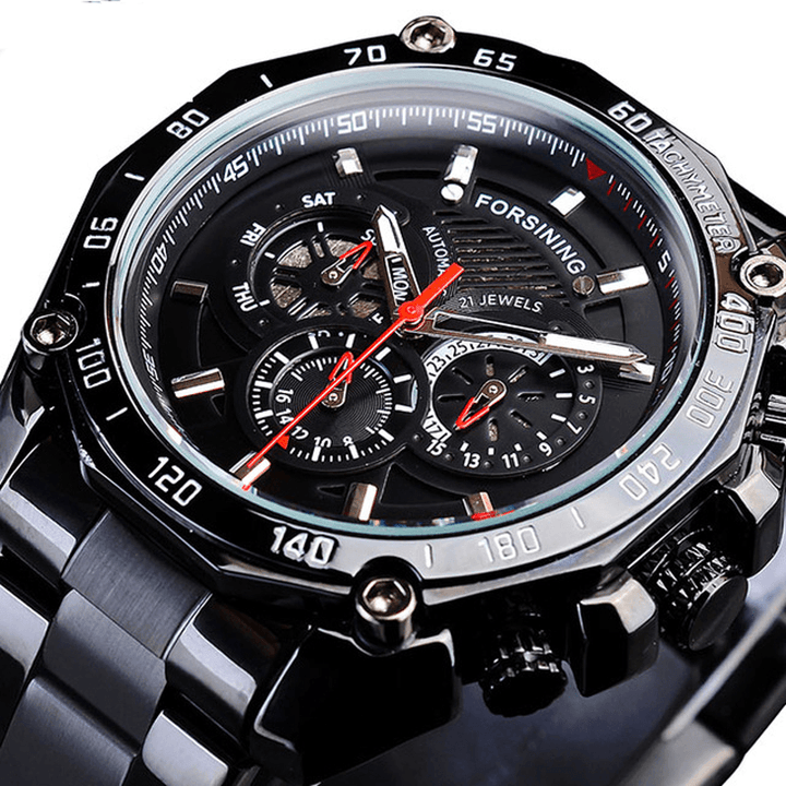 Forsining GMT1138 Fashion Men Watch Luminous Date Week Display Waterproof Mechanical Watch - MRSLM