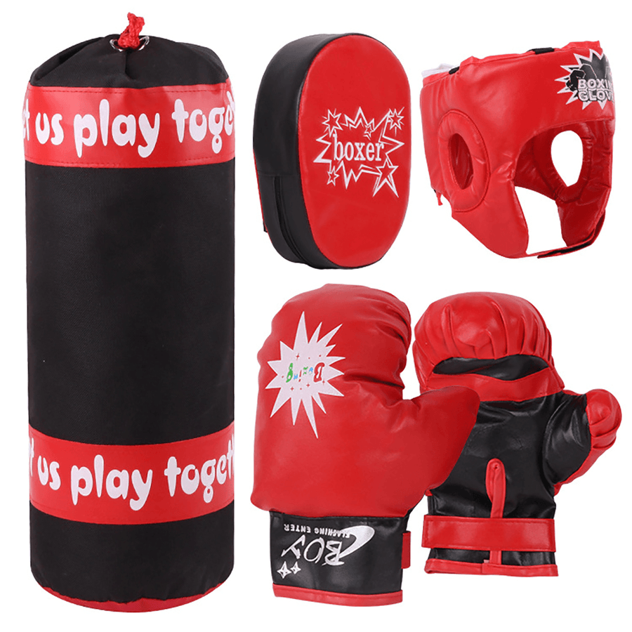 PU Leather Children Boxing Gloves Hand Target Punching Bag Set Home Fitness Kids Exercise Decompression Sandbag - MRSLM