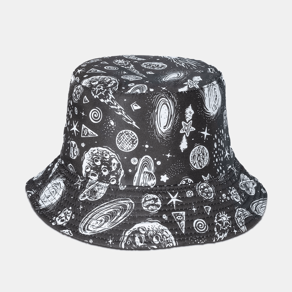 Unisex Starry Sky Bucket Hat Cotton Double Sided Wide Brim Wild Outdoor Sunshade Beach Hat - MRSLM