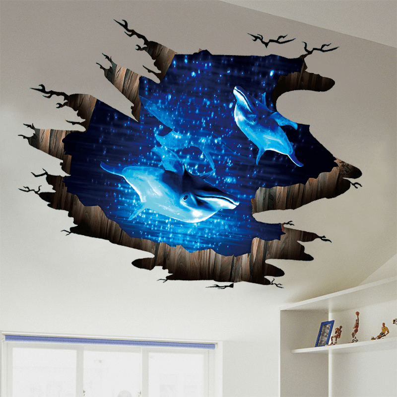 Miico Creative 3D Deep Sea Dolphin Removable Home Room Decorative Wall Floor Decor Sticker - MRSLM