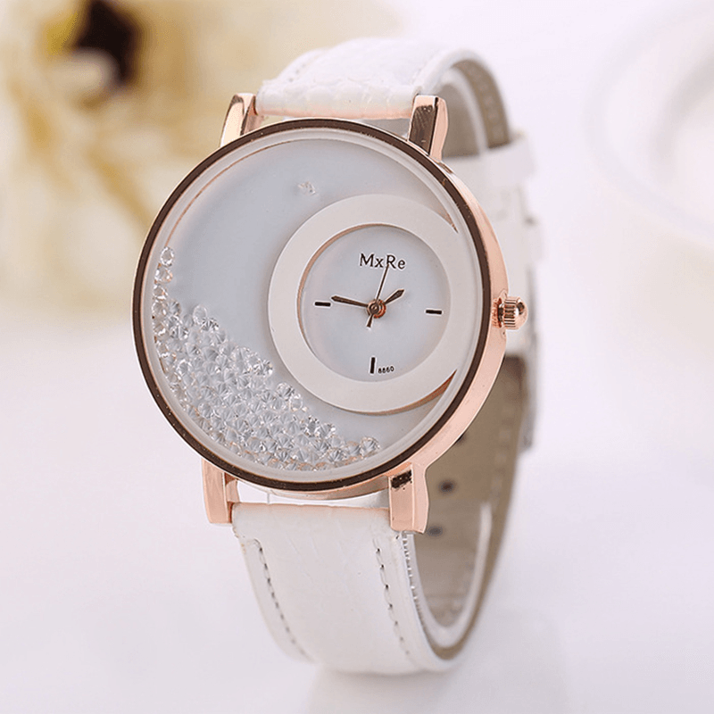 Fashion Casual Women Watch Crystal Dial Leather Strap Female Quartz Watch - MRSLM