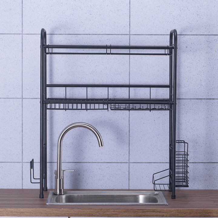 Double Layer Shelf Dish Stainless Holder Steel Sink Drain Rack Kitchen Cutlery Drying Drainer Kitchen Storage Rack - MRSLM