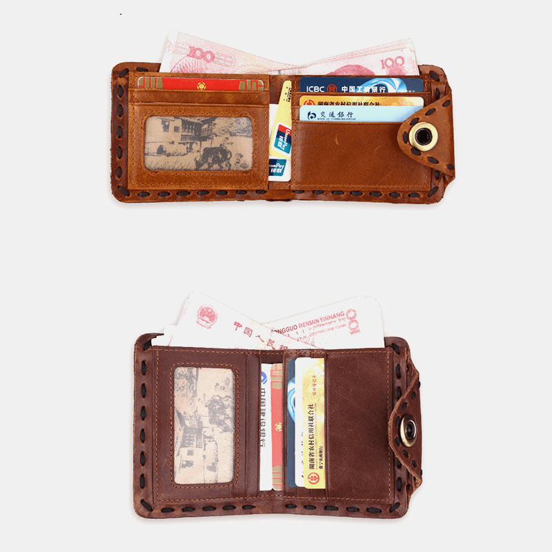 Men Genuine Leather Bifold Multi-Card Slot Retro Cowhide Card Holder Money Clip Coin Purse Wallet - MRSLM