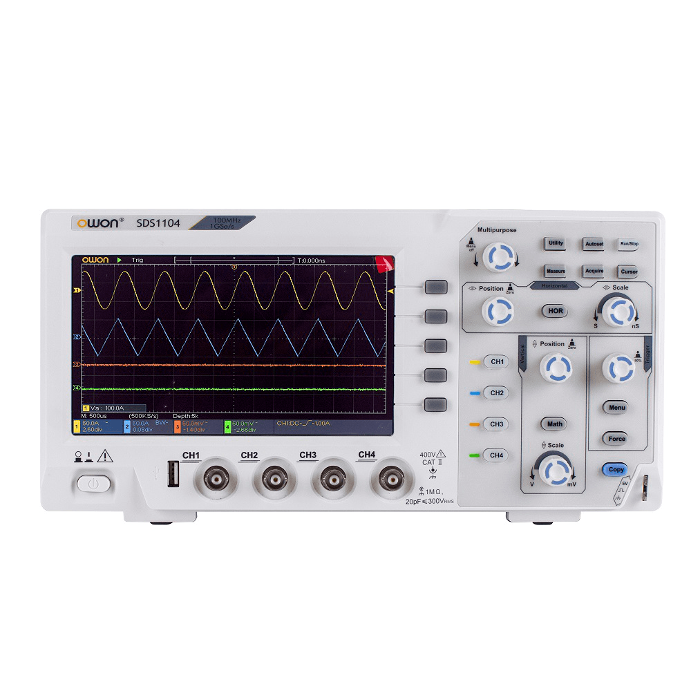 Owon SDS1104 Portable Oscillometer 4-CH Digital Storage Oscilloscope 7" LCD Display Handheld Portable Oscillometer 100Mhz 1Gs/S EU Plug - MRSLM