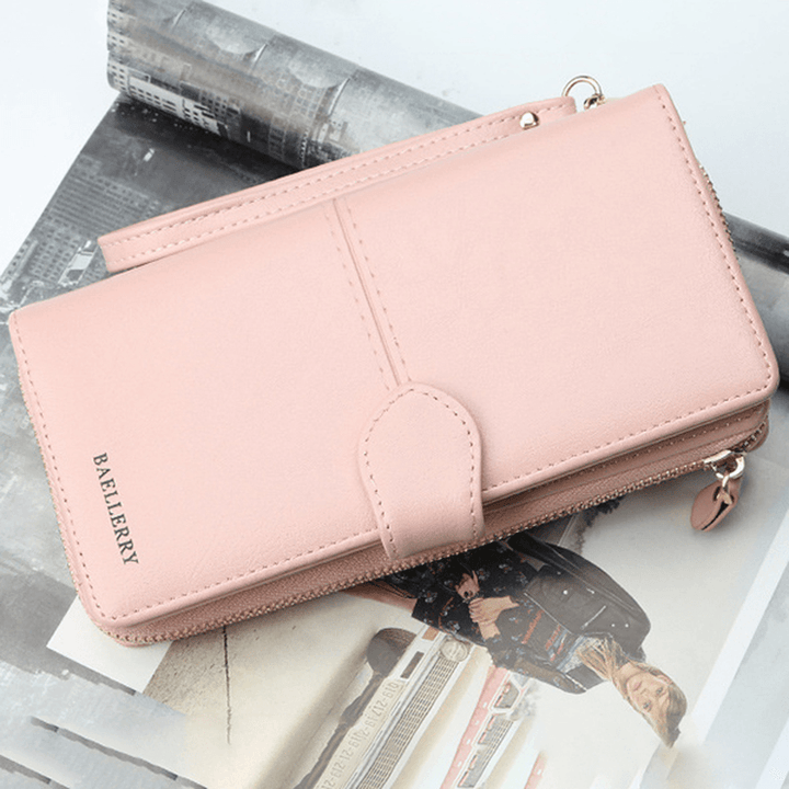 Baellerry Women Faux Leather Large Capacity Fashion Purse Wallet Pure Color Clutch Bag Card Holder - MRSLM
