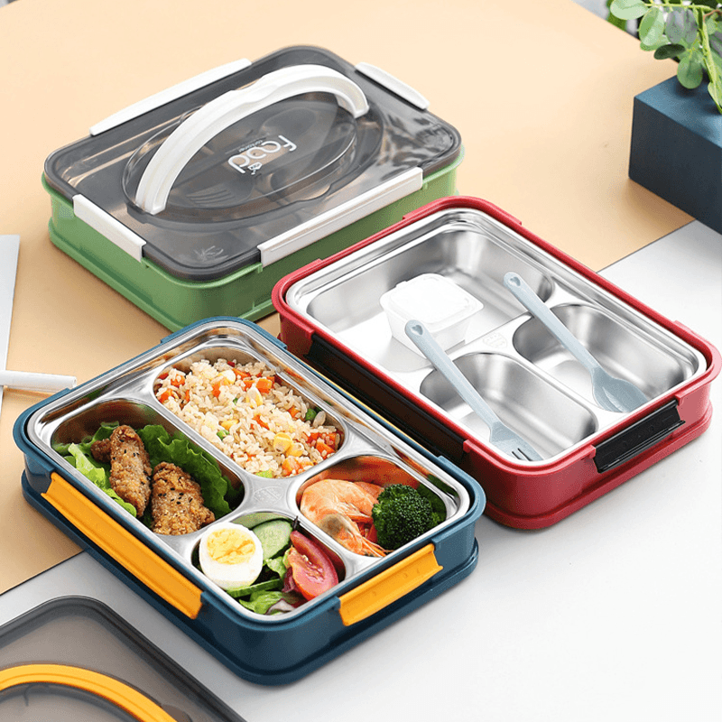 3/4-Grid Bento Box Large Capacity Students Lunch Box Eco-Friendly Leakproof 1000Ml Food Container for Outdoor Camping Travel Picnic - MRSLM