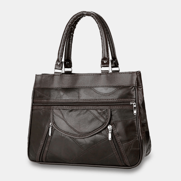 Women Genuine Leather Patchwork Painted Tote Bag Multi-Pocket Large Capacity Handbags Vintage Crossbody Bags - MRSLM