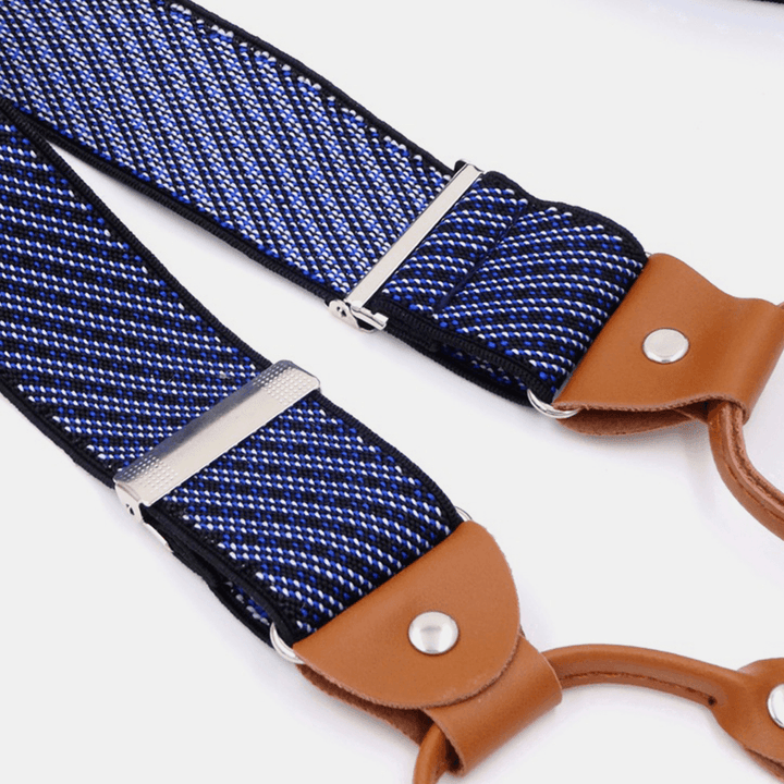 Men Rhombus Pattern 115Cm Hook Buckle Braces Suspenders High Elastic Adjustable 6 Clip Belt Strap - MRSLM