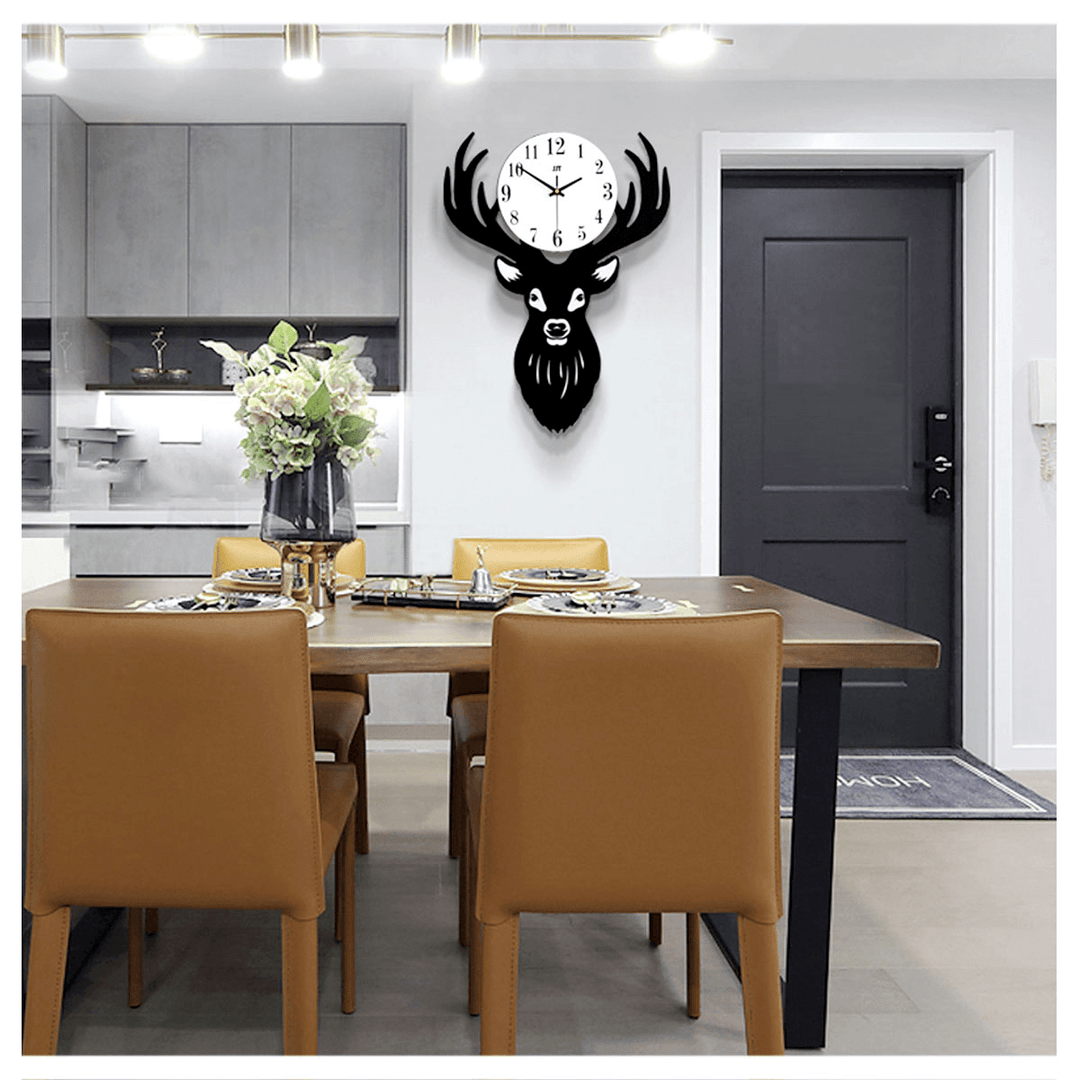 Deer Head Wall Clock Density Fibreboard Home Living Room Nordic Minimalist - MRSLM