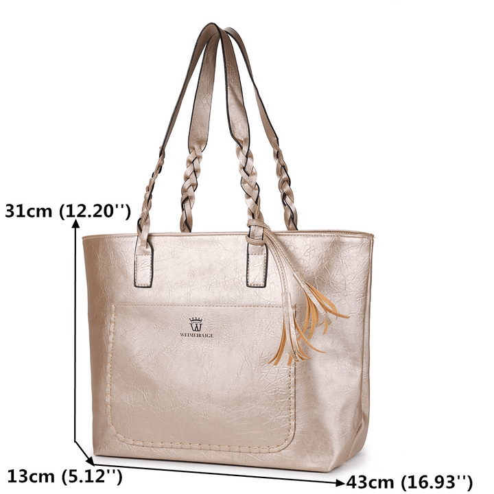 Tassel Decor Tote Bag with Braided Handle Handbag - MRSLM