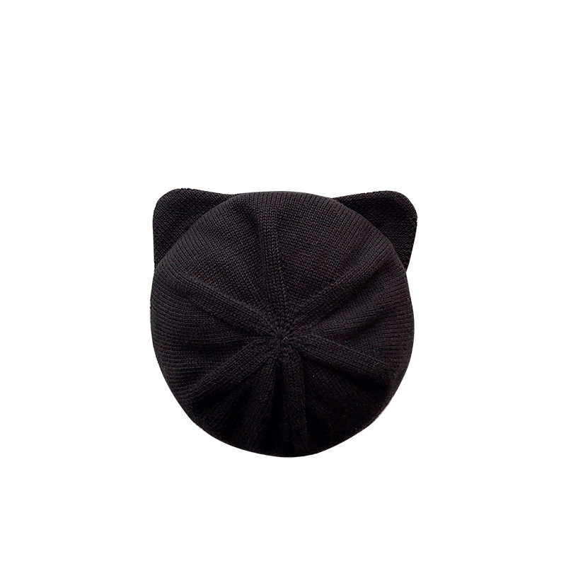 Infant Knitted Hat Boys and Girls Woolen Hat Baby Cat Ear Hat Autumn Winter Disc Hat Beret Woolen Hat - MRSLM