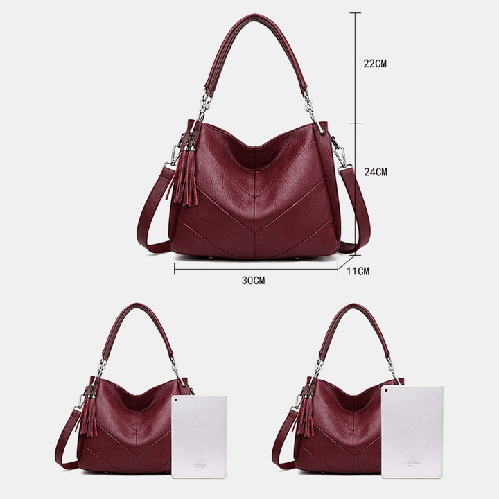 Women Large Capacity Solid Tassel Tote Bag Crossbody Bag Handbag - MRSLM