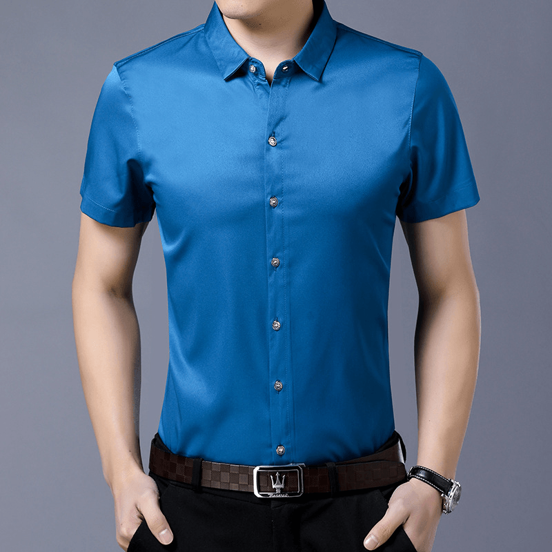 Men Shirt Business Casual Solid Color Slim Shirts - MRSLM