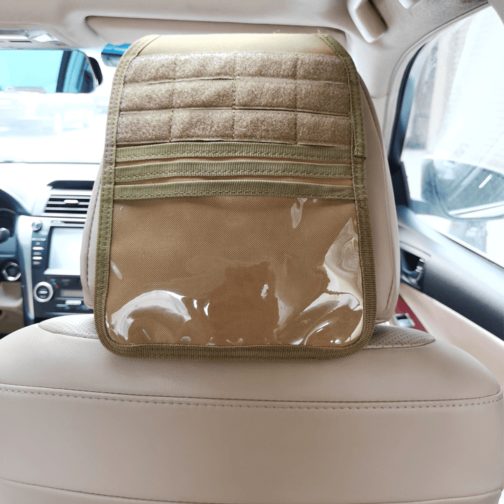 2-In-1 600D Polyester Car Seat Organizer Multi-Pocket Seat Head Cover Cushion Tactical Storage Bag - MRSLM