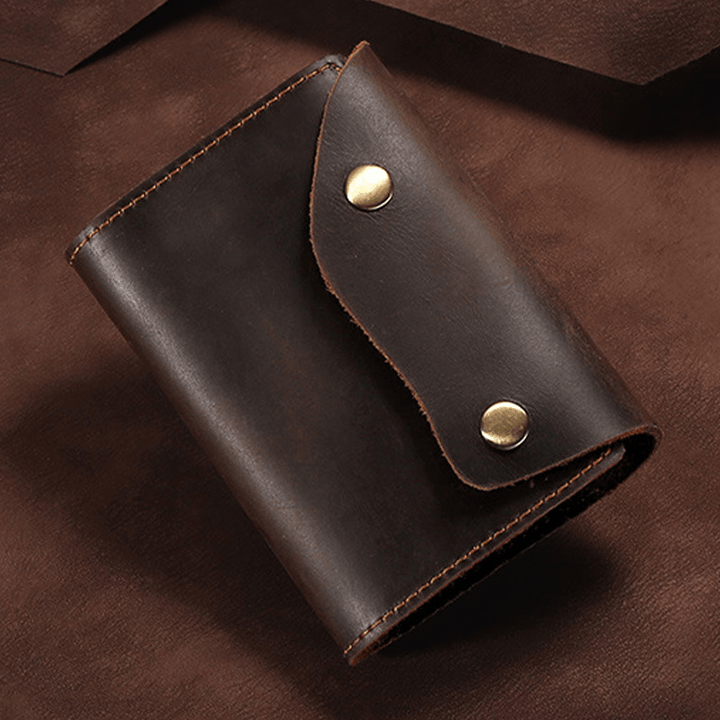 Men Genuine Leather Multi-Card Slot Card Holder Retro Large Capacity Organ Card Case Money Clip Wallets - MRSLM