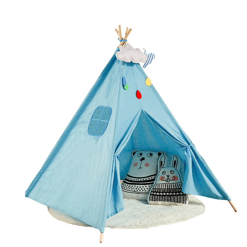 1.35M Large Kids Teepee Play Tent with Durable＆Quality Cotton Canvas Indoor/Outdoor Children Baby Playing Sleeping Pretend Playhouse Boy＆Girls Gifts - MRSLM