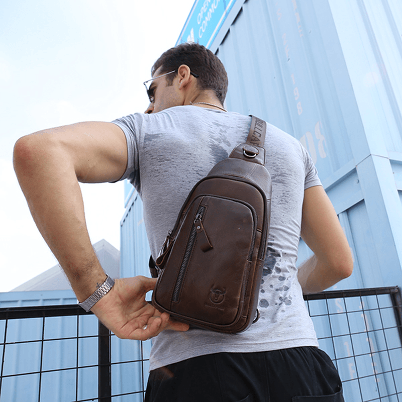 Men Leather Shoulder Bag Leisure Chest Bag Multifunctional Travel Bag Outdoor Sports Climbing Hiking - MRSLM