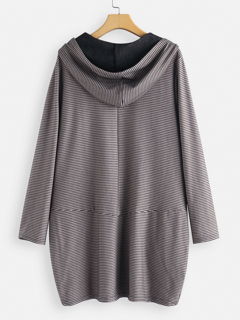 Pockets Stripe Irregular Long Sleeve Hoodie - MRSLM