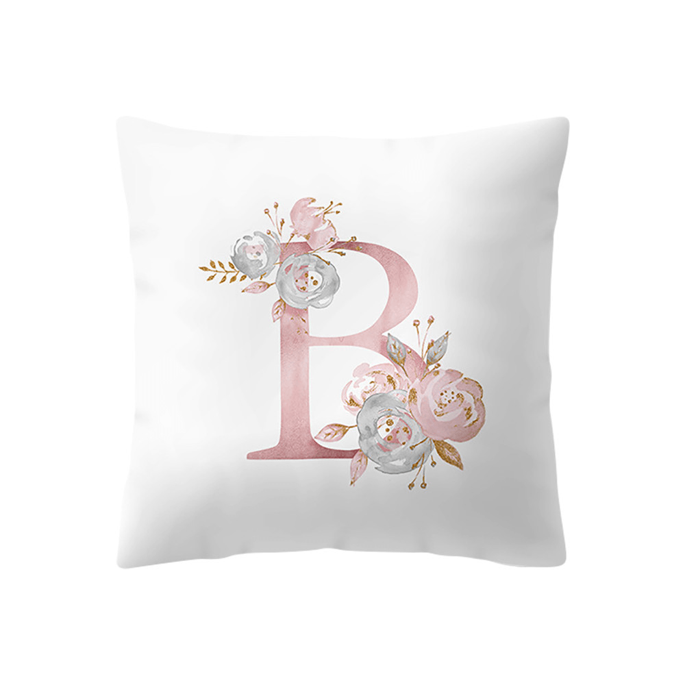 Simple Nordic Style Pink Alphabet ABC Pattern Throw Pillow Cover Home Sofa Creative Art Pillow Case - MRSLM