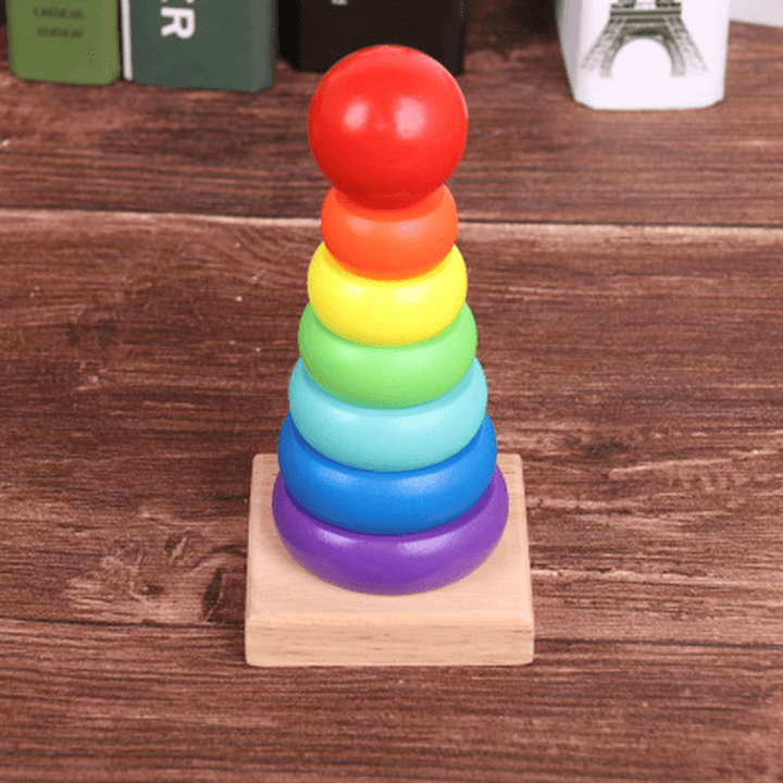 Wooden Seven-Color Tower Stacking Circle Building Block Educational Toy - MRSLM