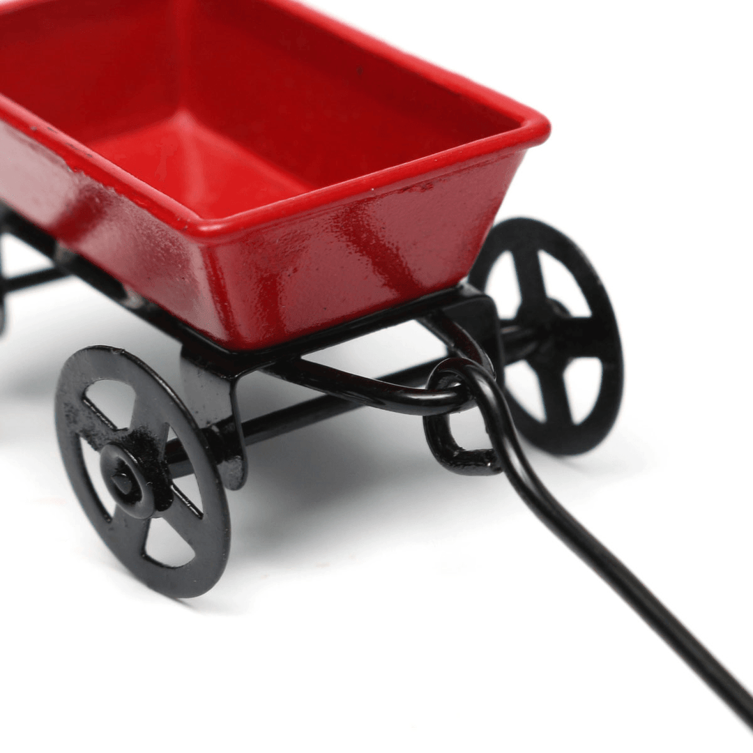 Dollhouse Metal Miniature Toy Red Small Pulling Cart Garden Furniture Accessories - MRSLM