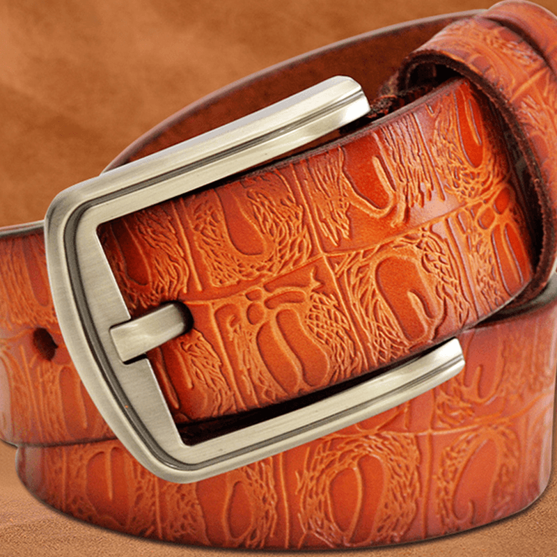 125CM Men Business Cow Leather Belt with Anti-Scratch Buckle - MRSLM